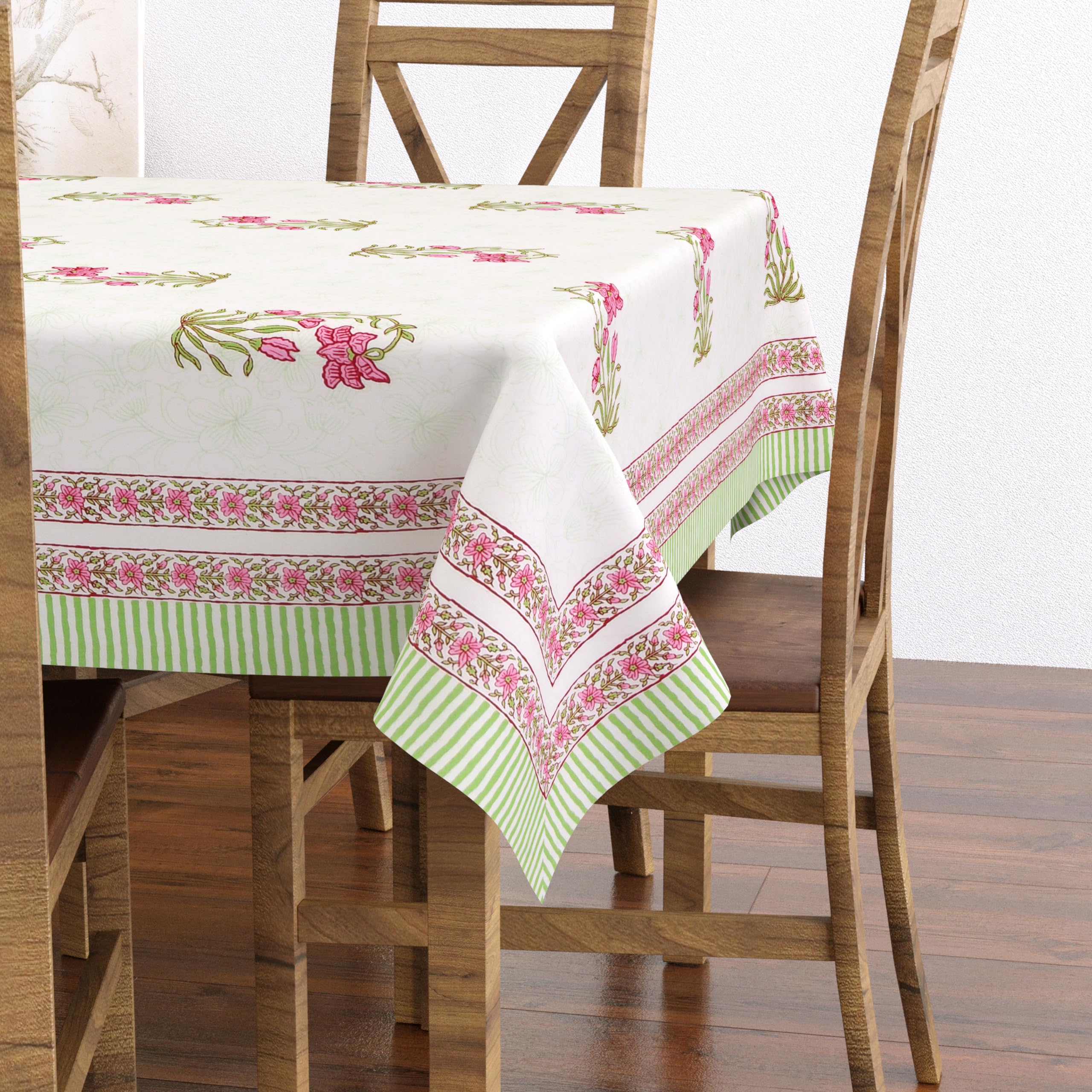 Hand Block Print Cotton Tablecloth (Jaipuri, 6 Seater)