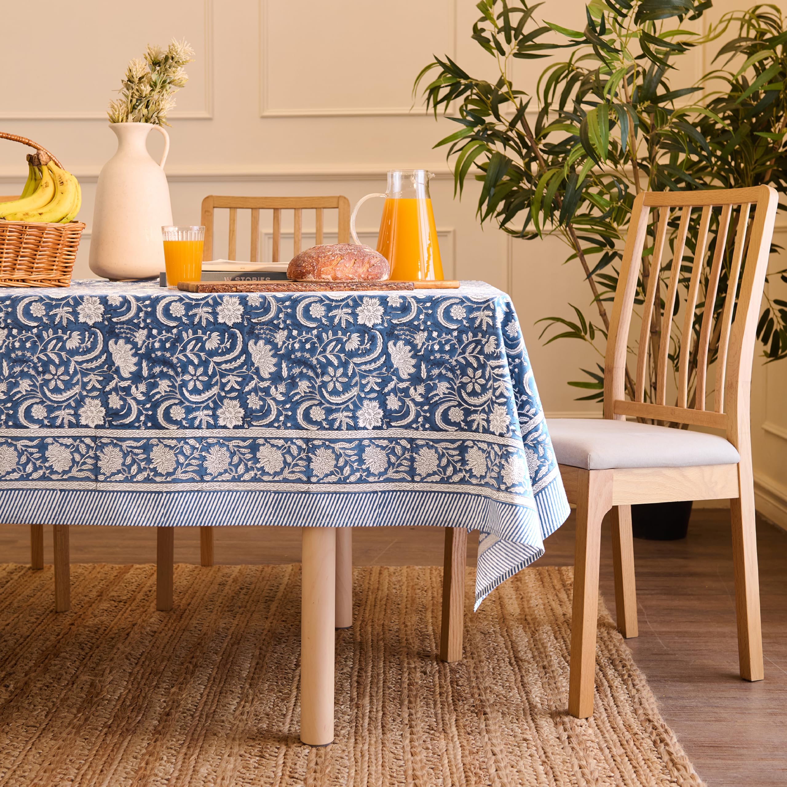 Jaipuri Hand Block Print Cotton Tablecloth (Handcrafted Floral)