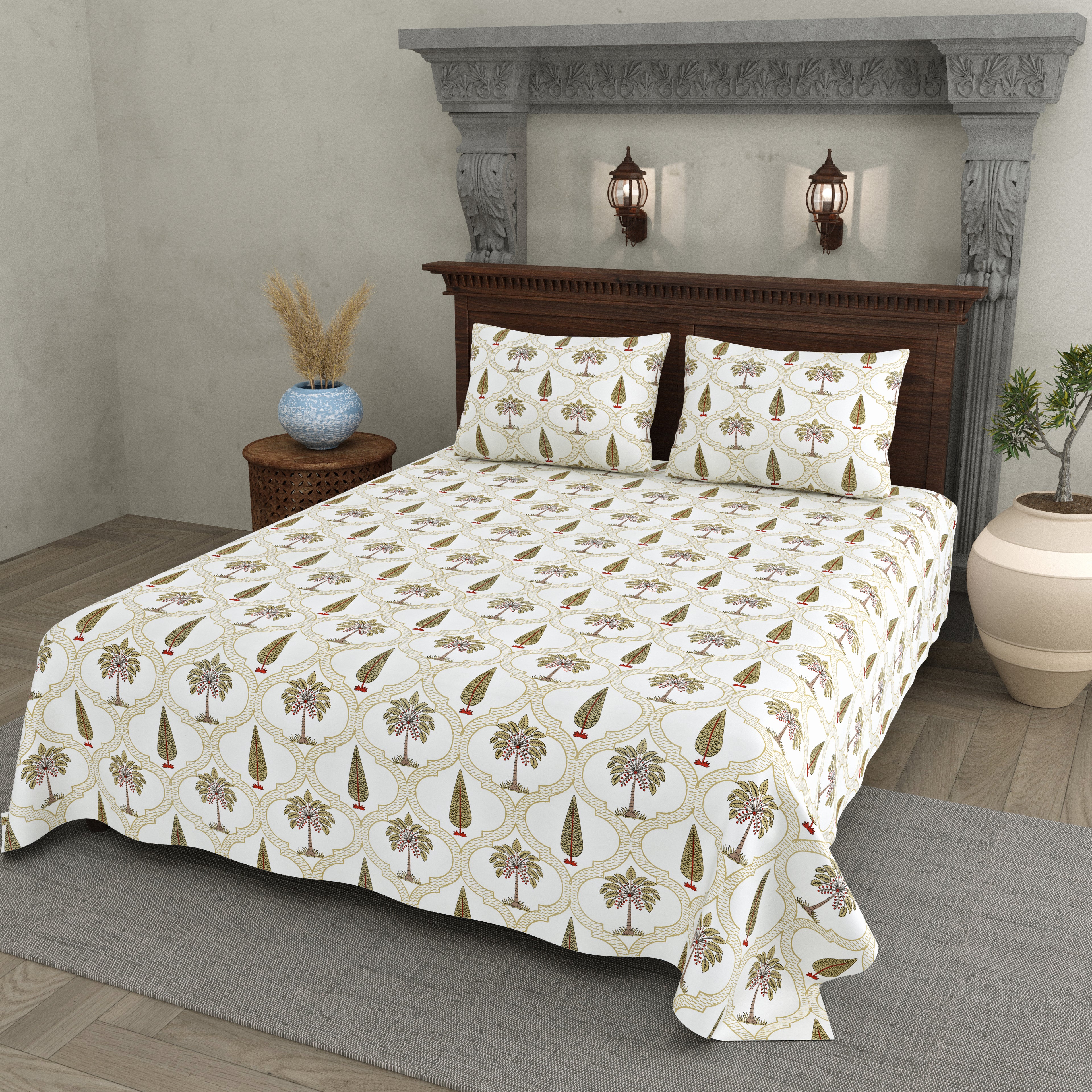 Palm Tree Jaal Block Print Super King Bedsheet