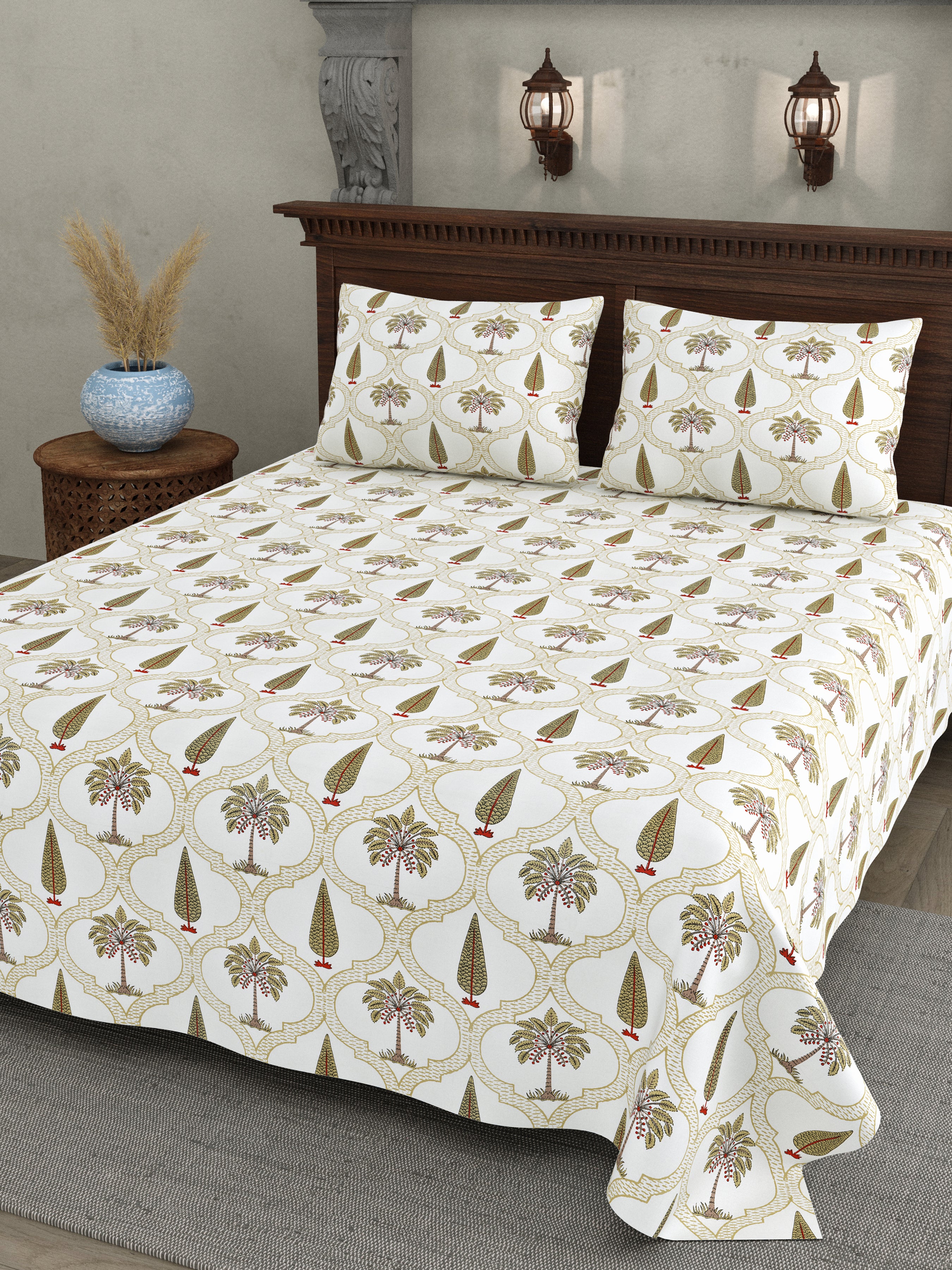 Palm Tree Jaal Block Print Super King Bedsheet