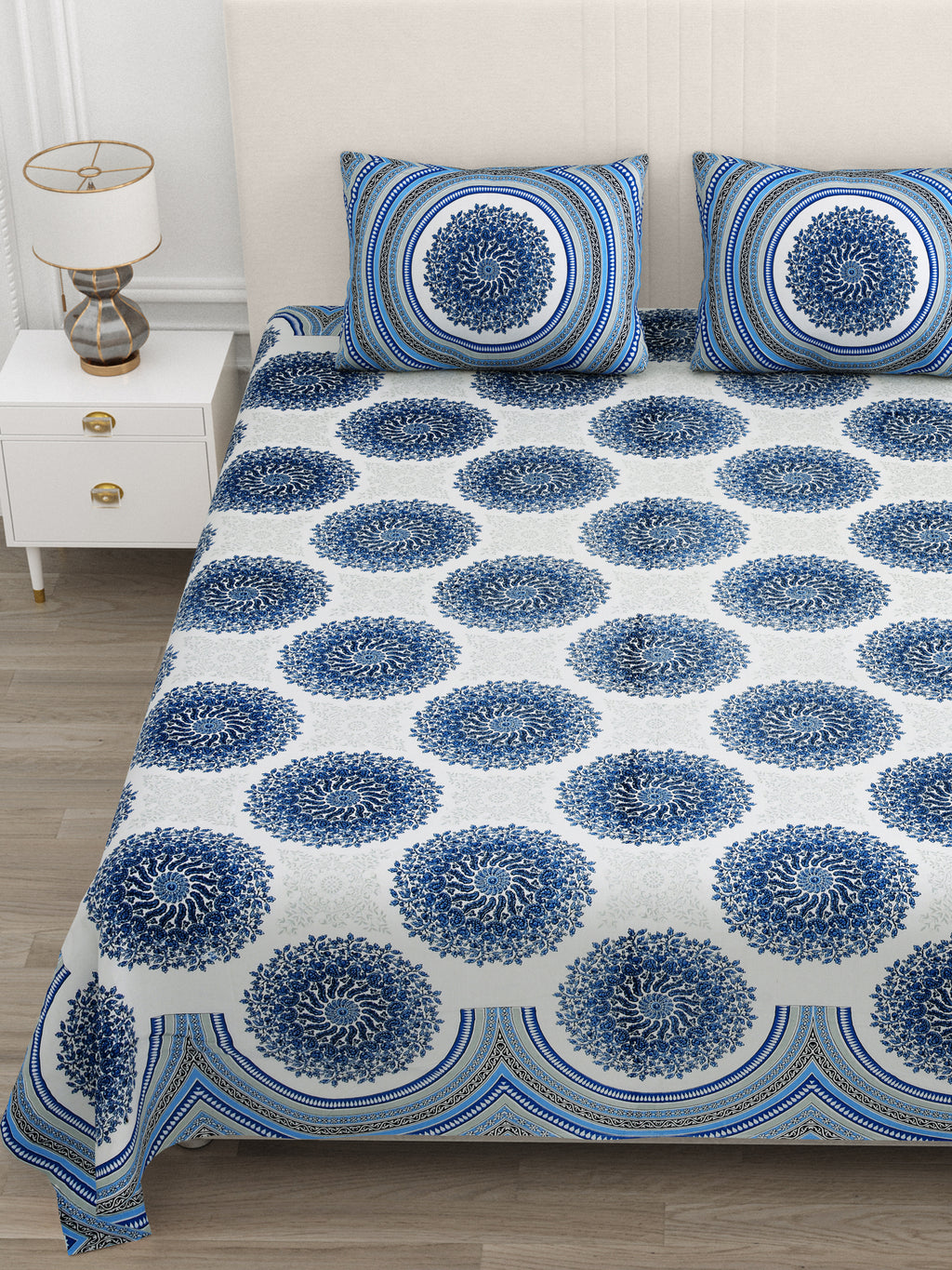 Blue Jaipuri Mandala Print King Size Bedsheet