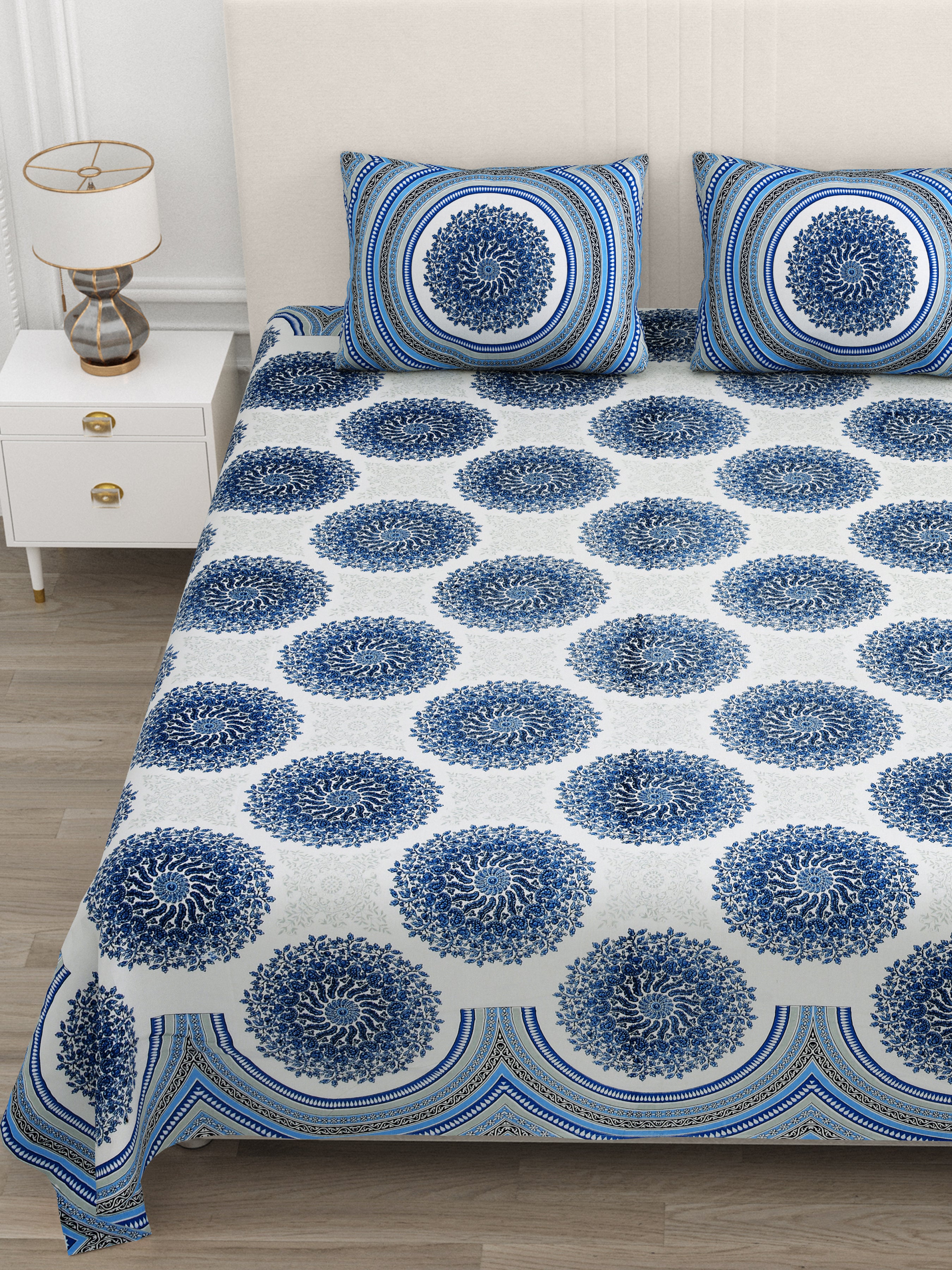 Blue Jaipuri Mandala Print King Size Bedsheet