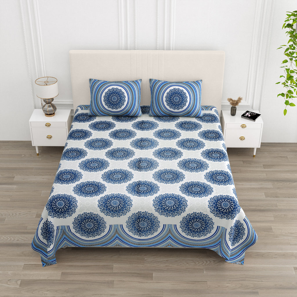 Blue Jaipuri Mandala Print King Size Bedsheet