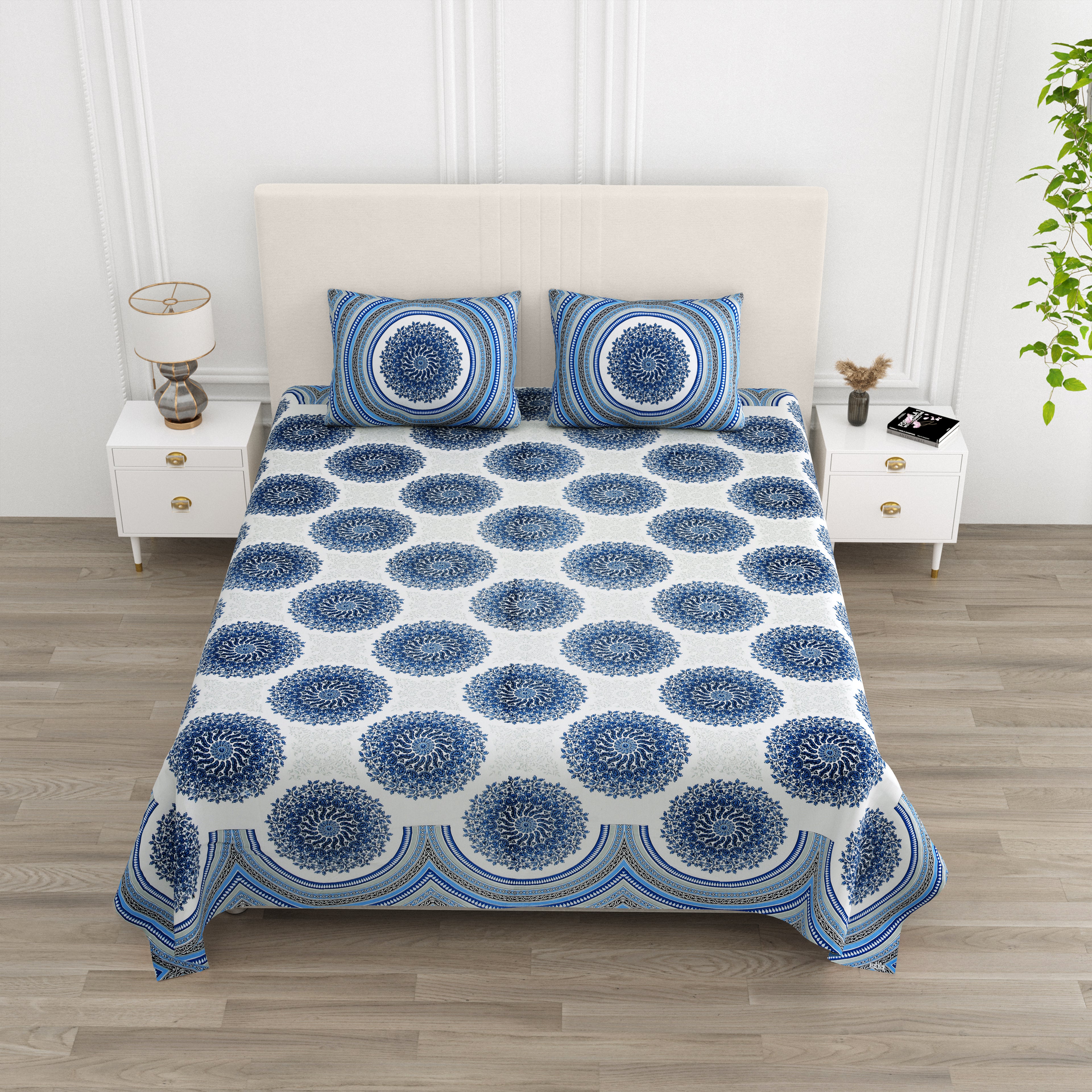 Blue Jaipuri Mandala Print King Size Bedsheet