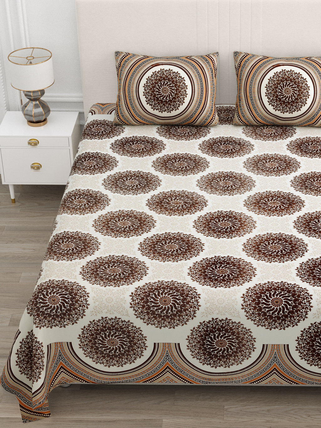 Brown Jaipuri Mandala Print King Size Bedsheet
