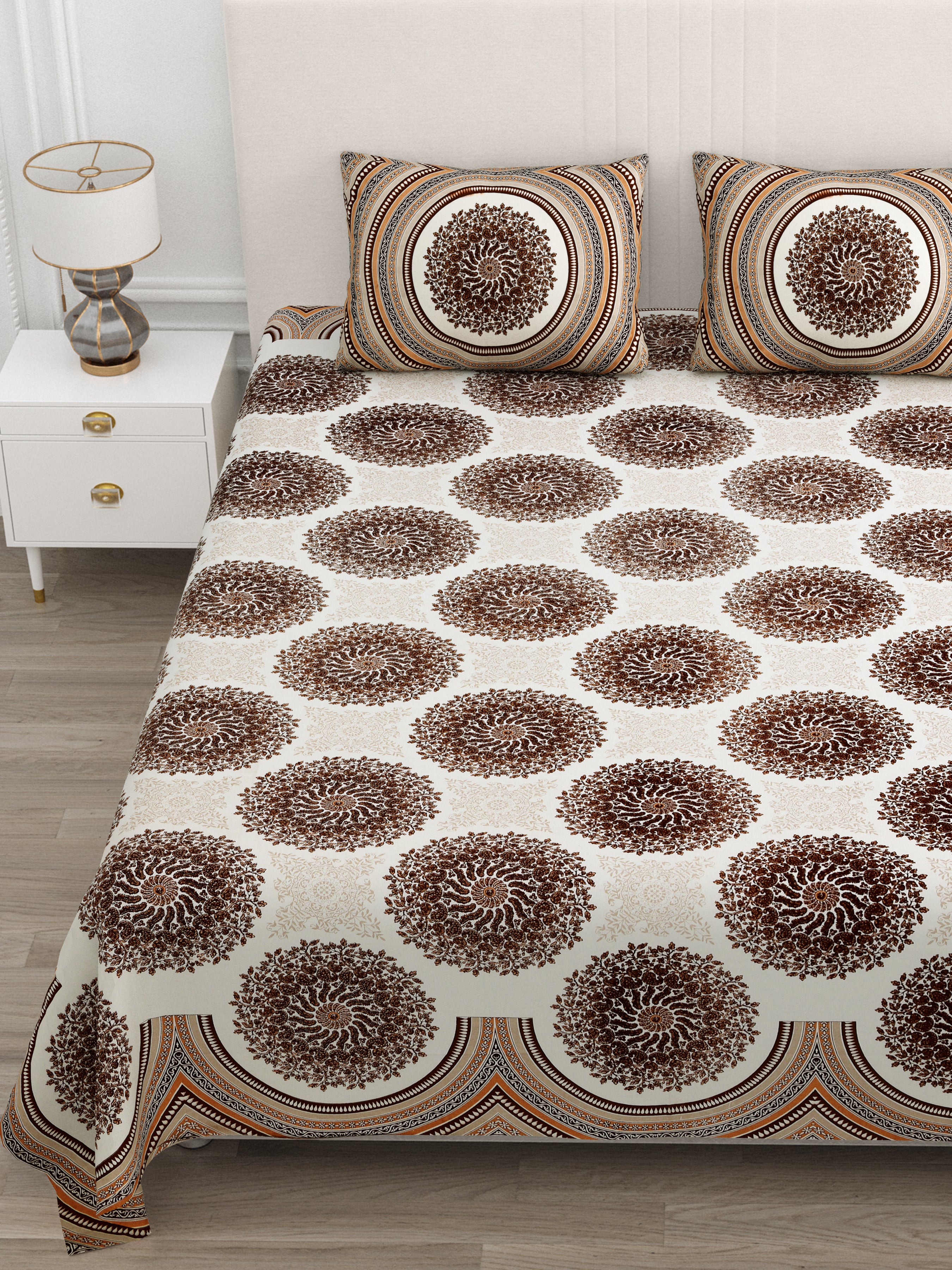 Brown Jaipuri Mandala Print King Size Bedsheet