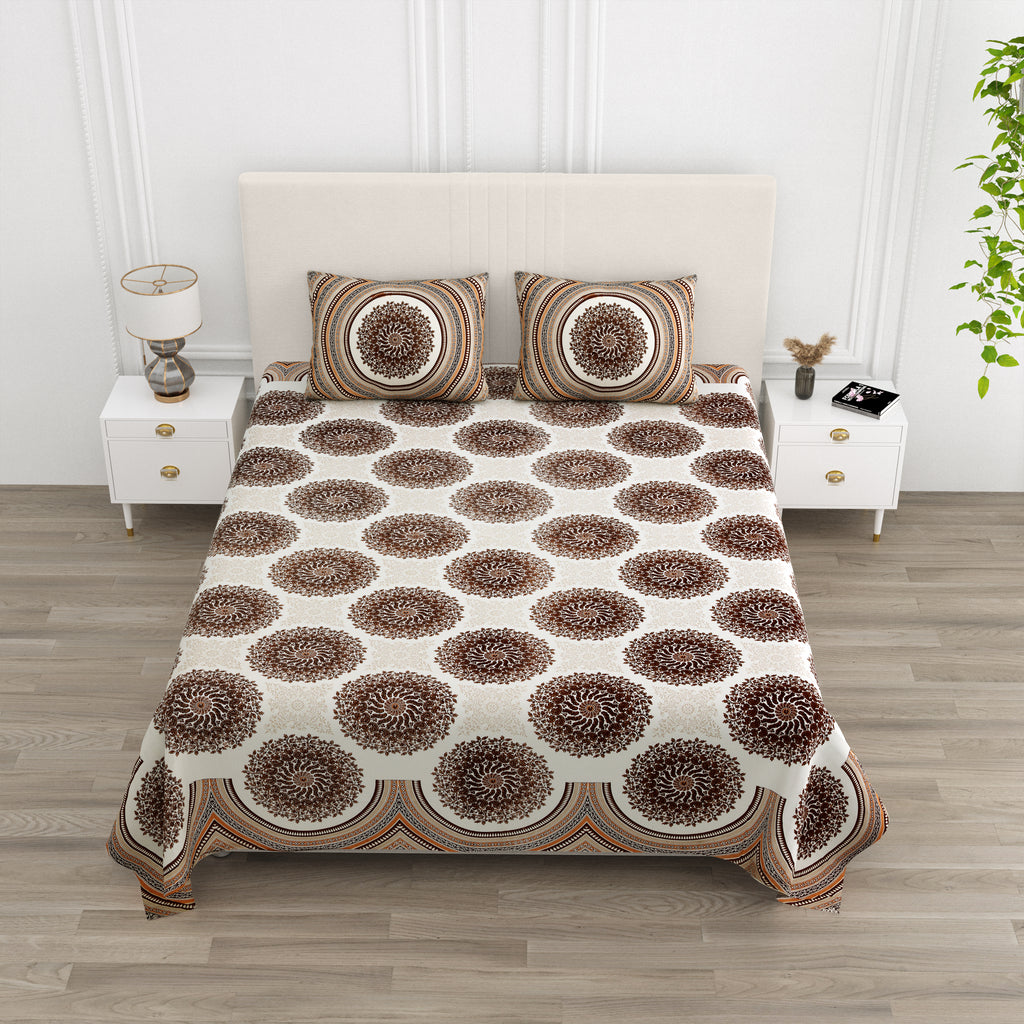 Brown Jaipuri Mandala Print King Size Bedsheet