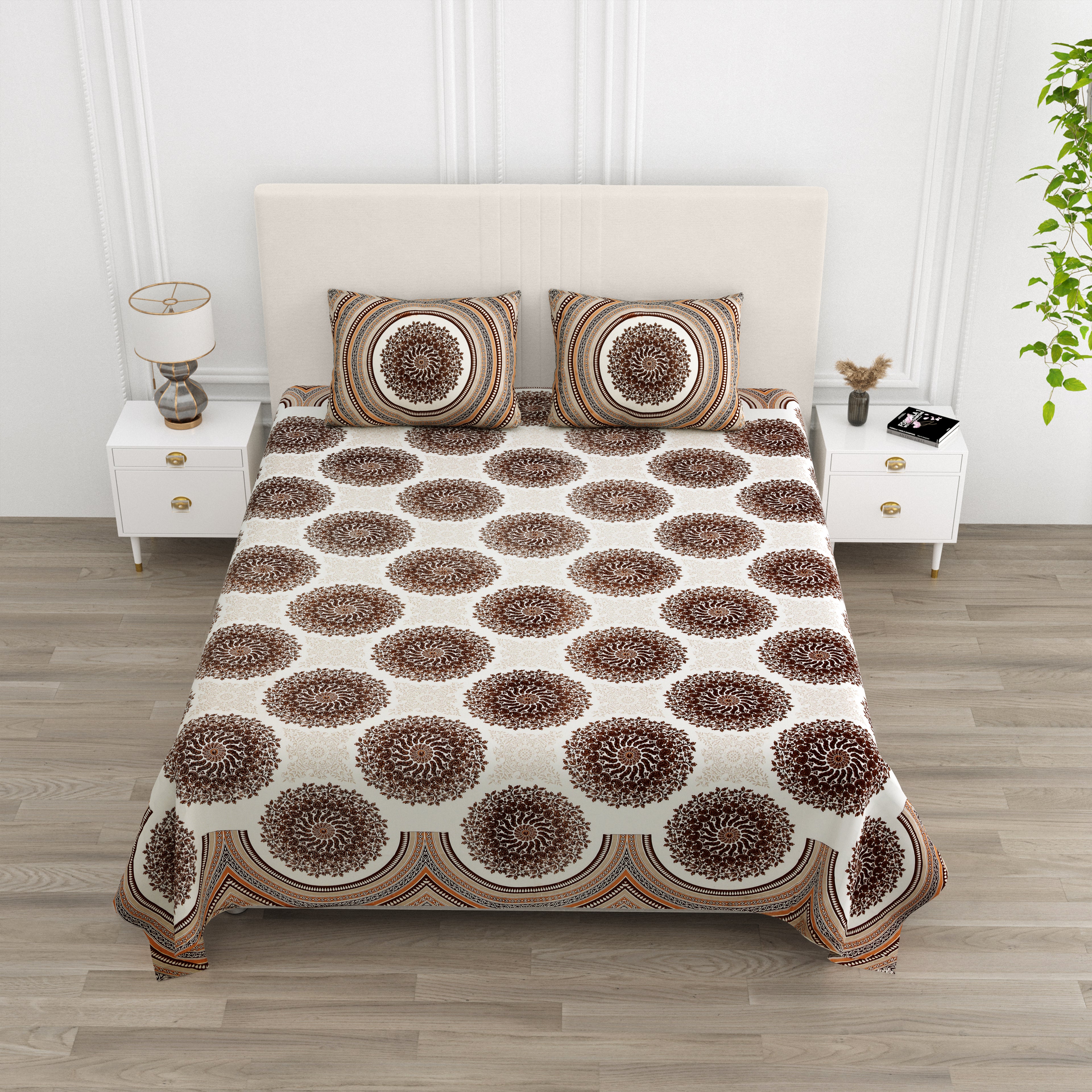 Brown Jaipuri Mandala Print King Size Bedsheet