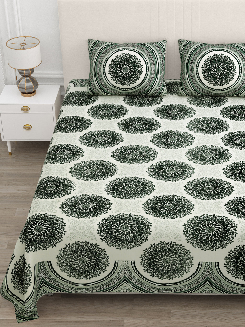 Green Jaipuri Mandala Print King Size Bedsheet