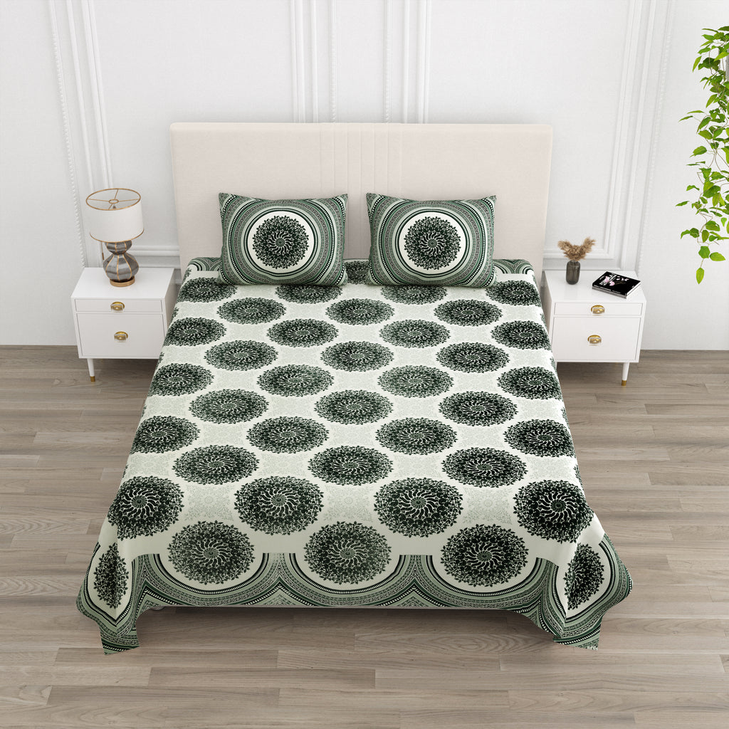 Green Jaipuri Mandala Print King Size Bedsheet