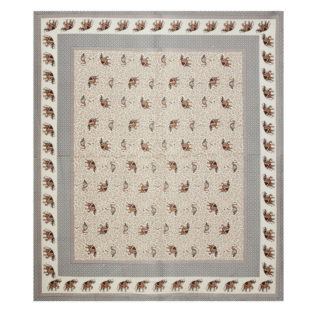 Brown Elephant & Swan Print King Size Bedsheet
