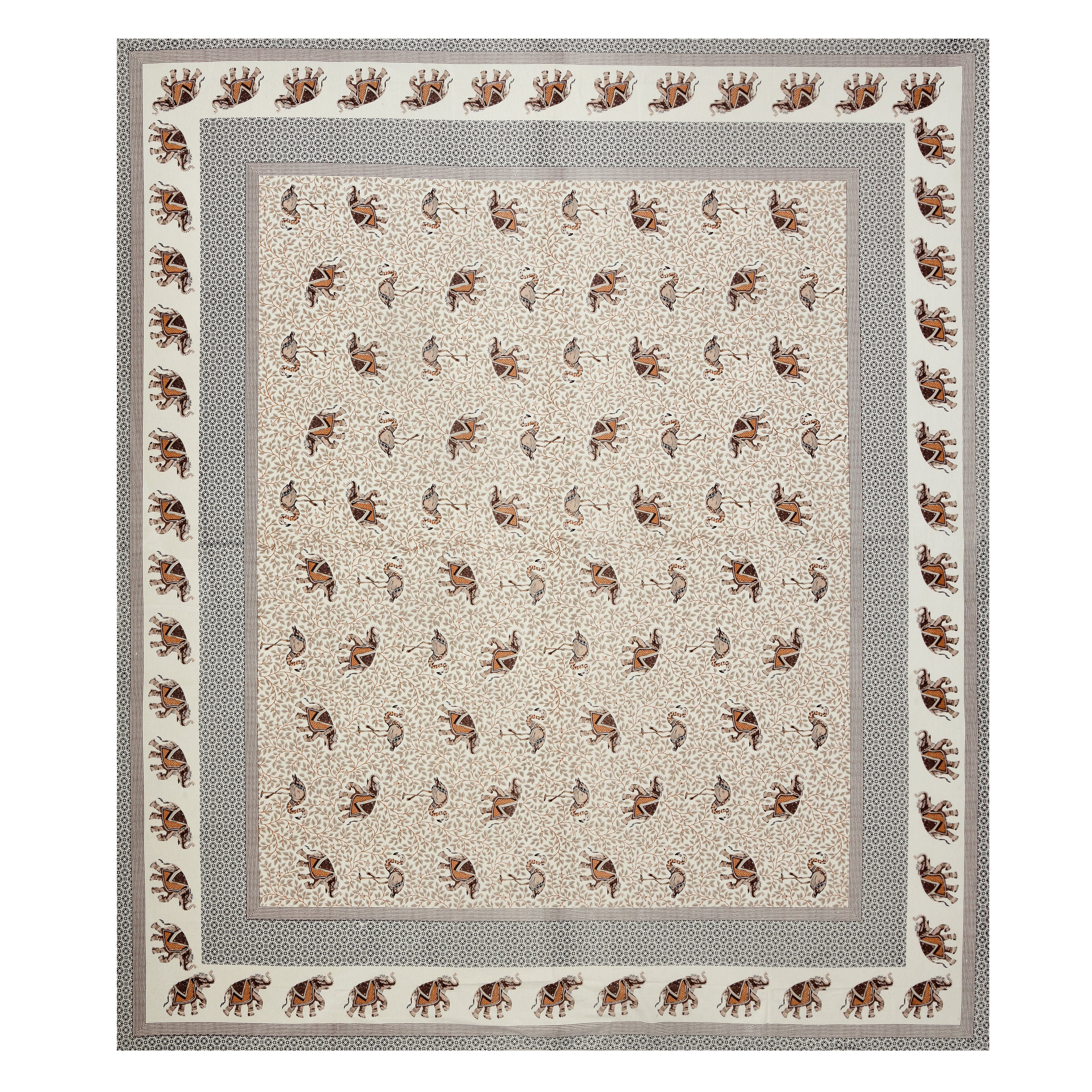Brown Elephant & Swan Print King Size Bedsheet