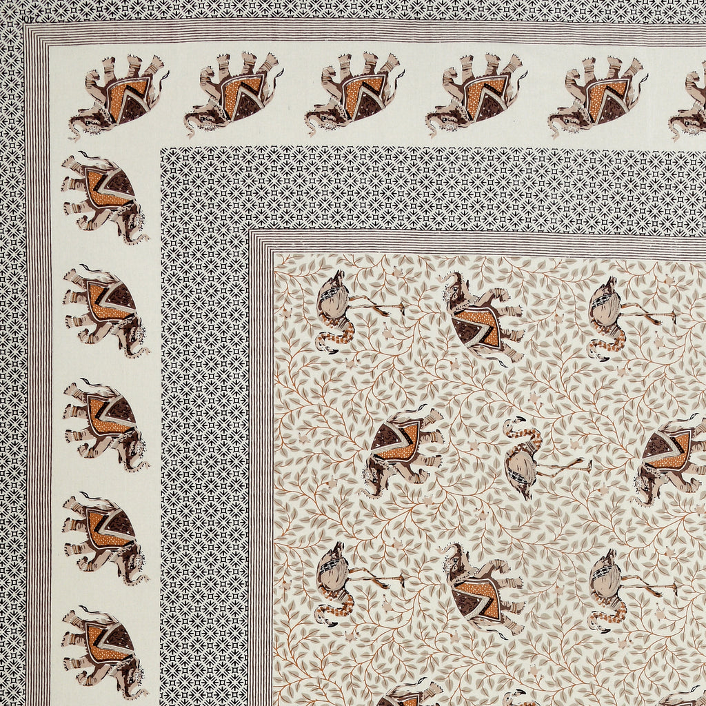 Brown Elephant & Swan Print King Size Bedsheet