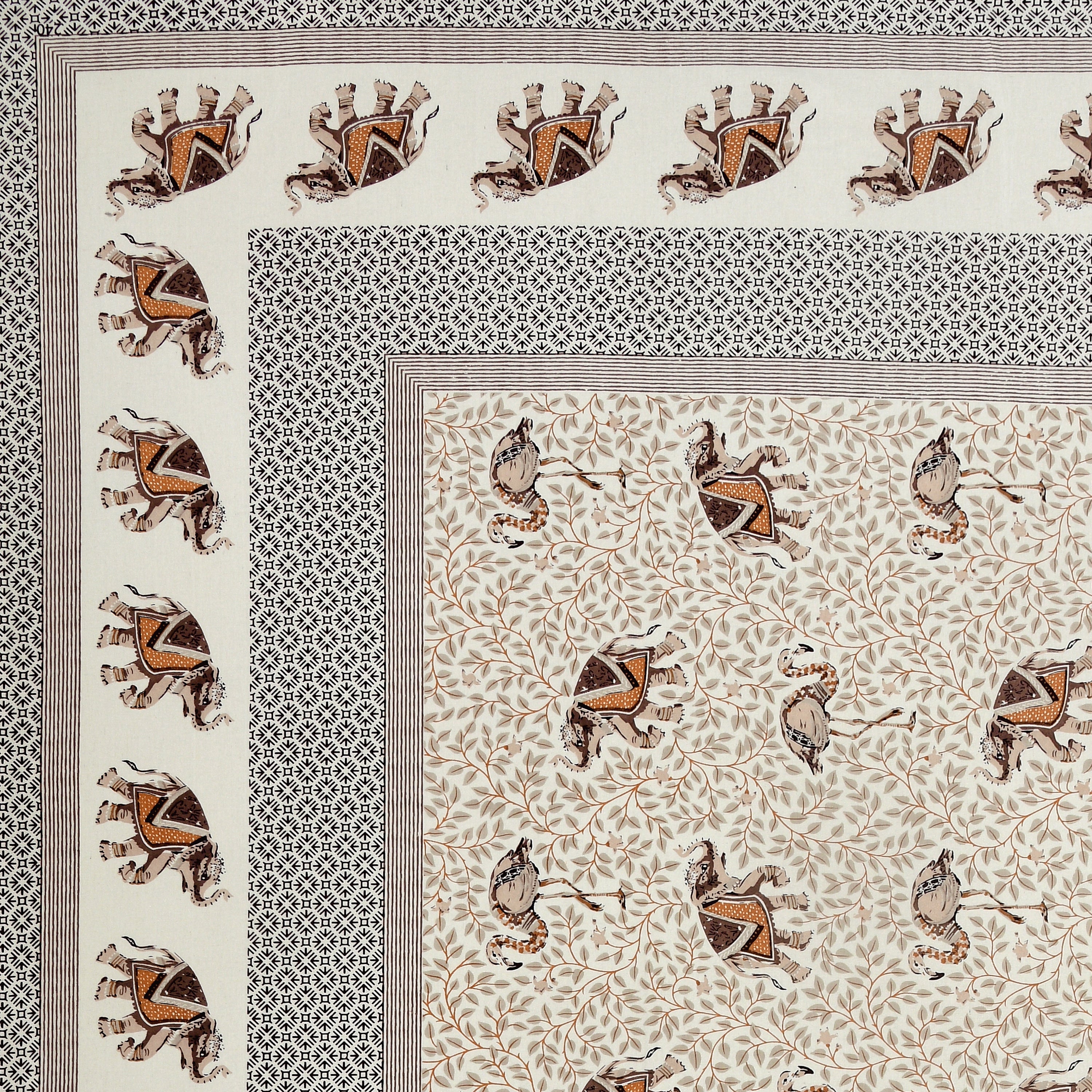 Brown Elephant & Swan Print King Size Bedsheet