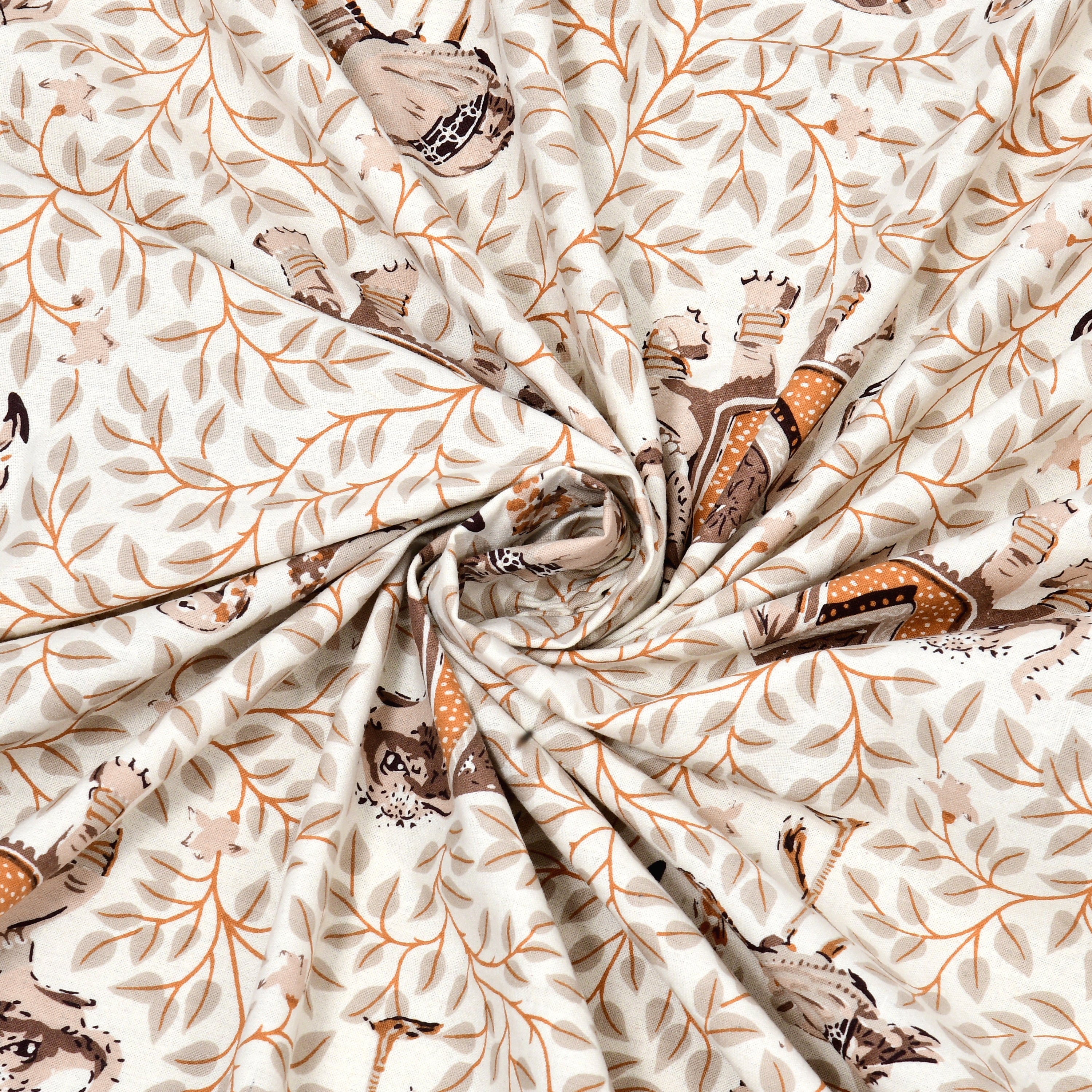 Brown Elephant & Swan Print King Size Bedsheet