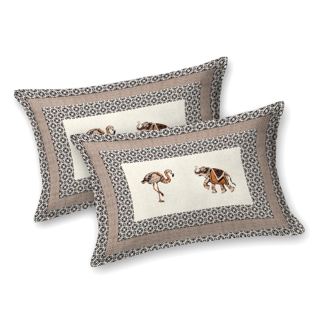 Brown Elephant & Swan Print King Size Bedsheet