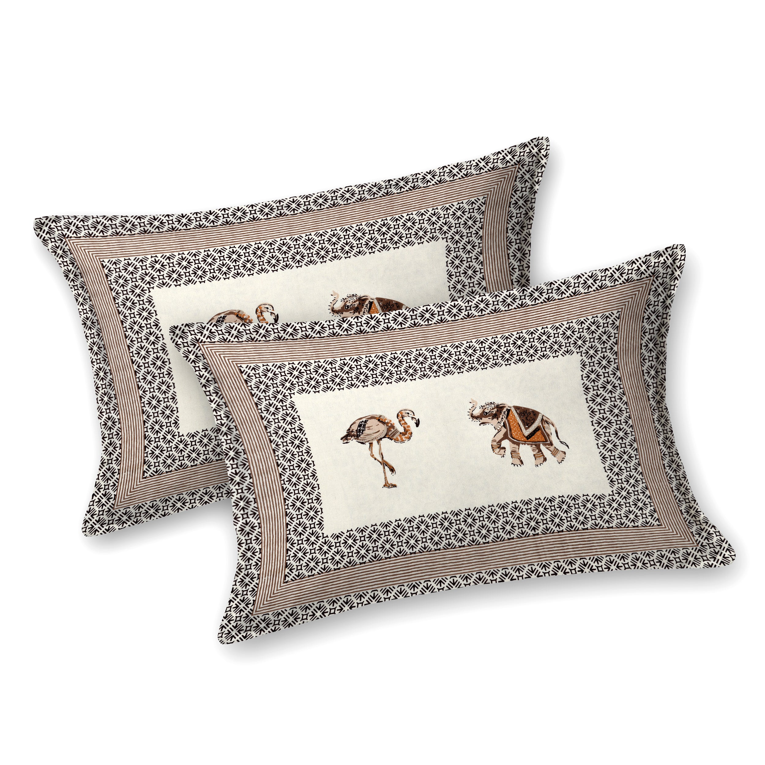 Brown Elephant & Swan Print King Size Bedsheet