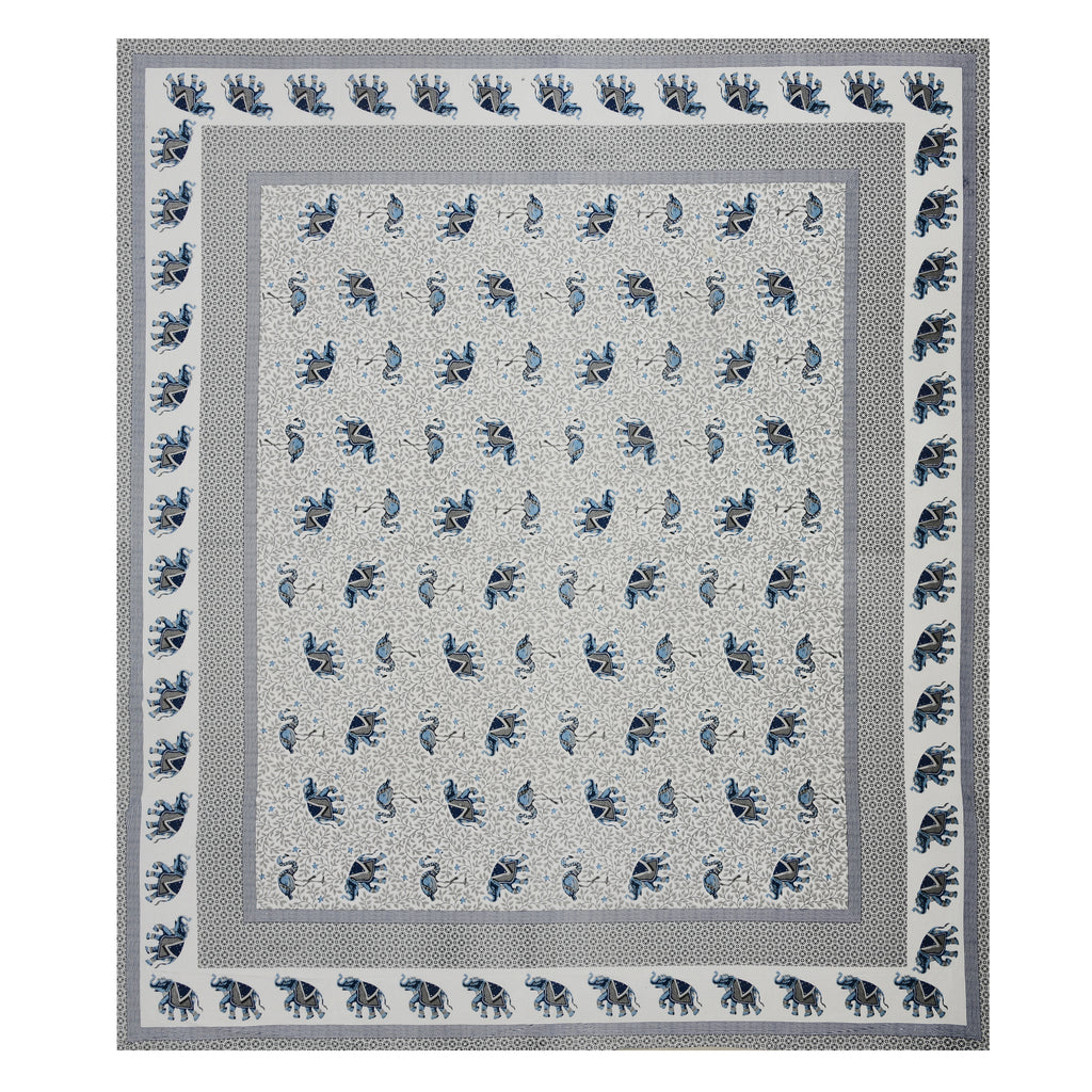 Blue Elephant & Swan Print King Size Bedsheet