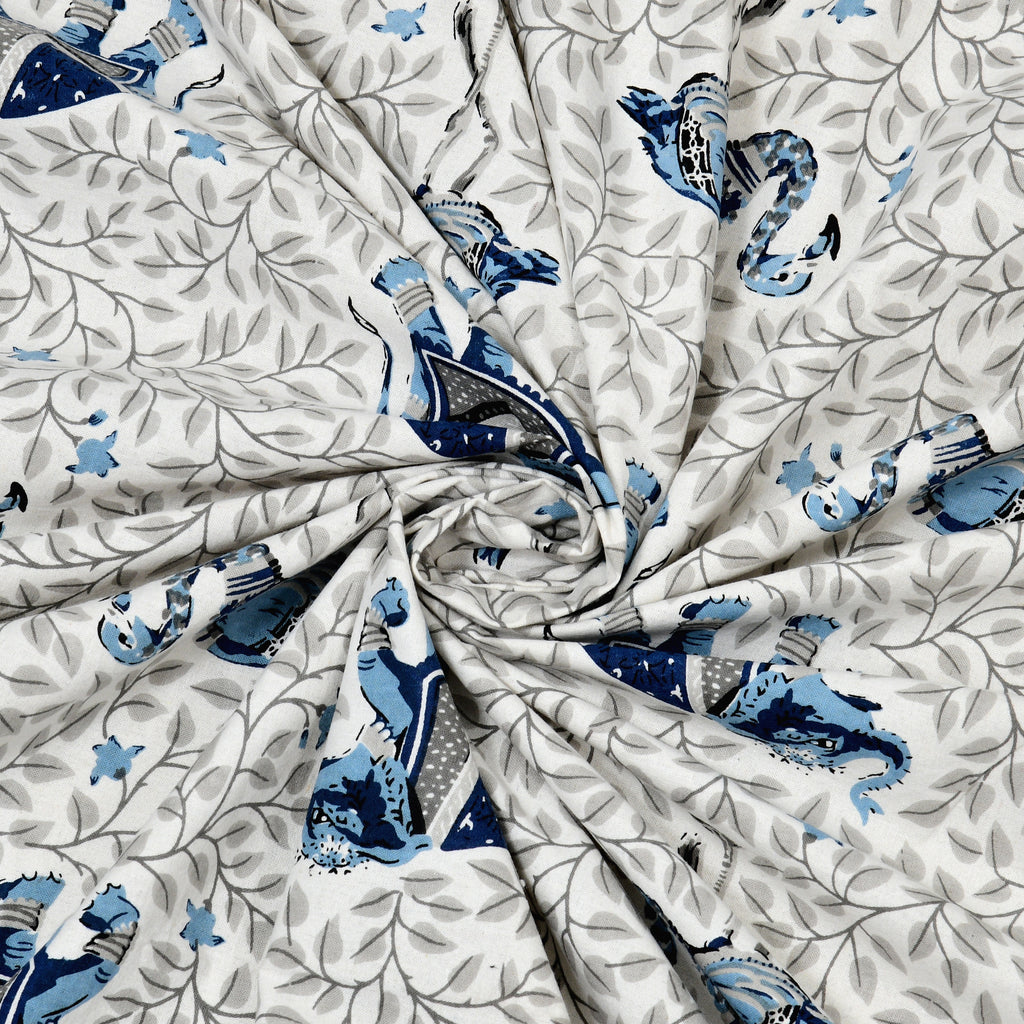 Blue Elephant & Swan Print King Size Bedsheet