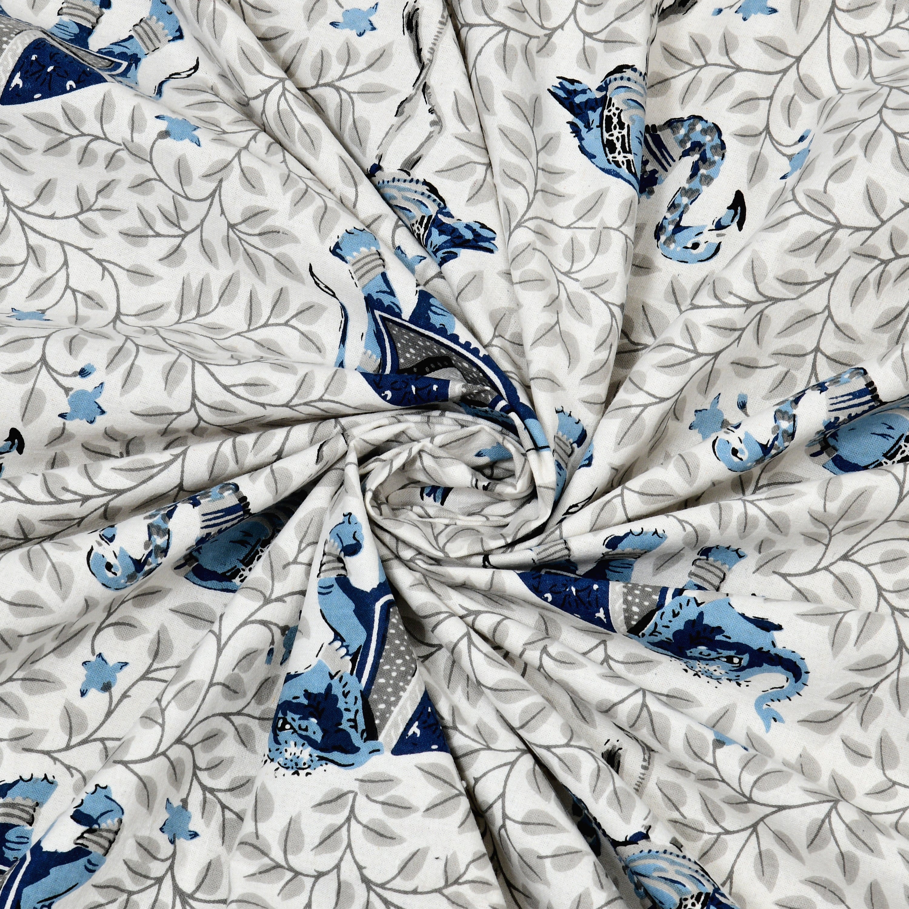 Blue Elephant & Swan Print King Size Bedsheet