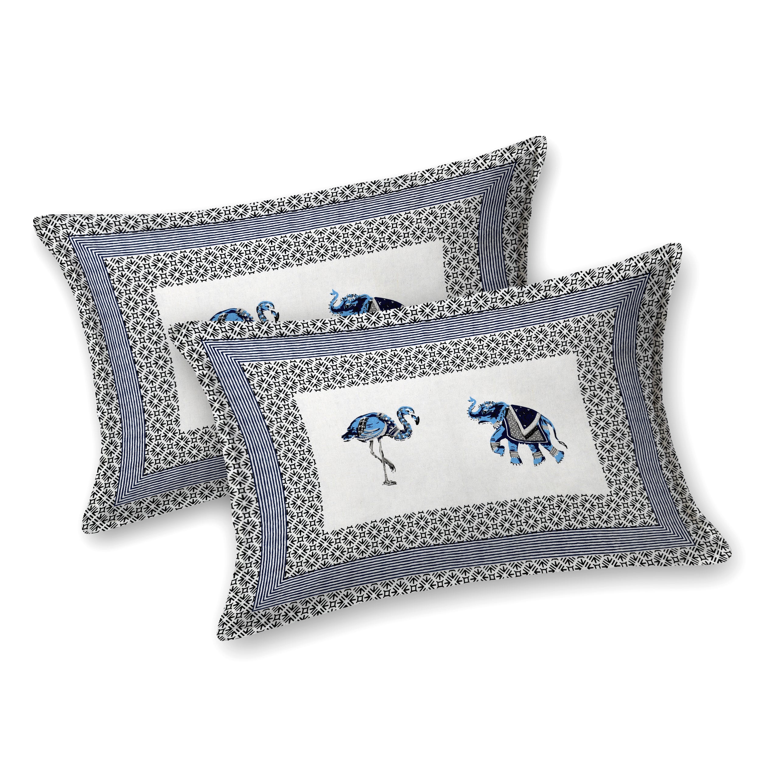 Blue Elephant & Swan Print King Size Bedsheet