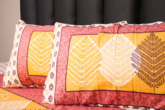 Peach Leaf Design Cotton Bedsheet Set
