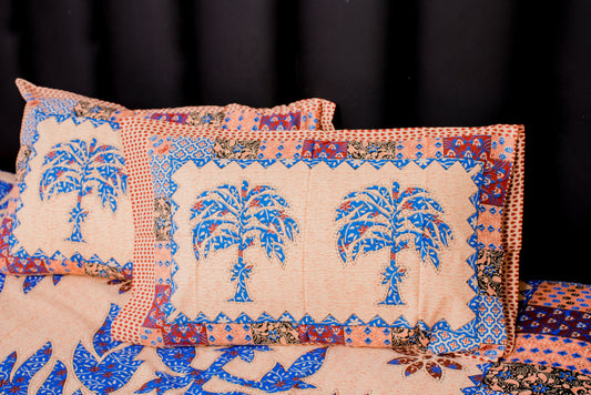 Blue Palm Tree Cotton Bedsheet Set