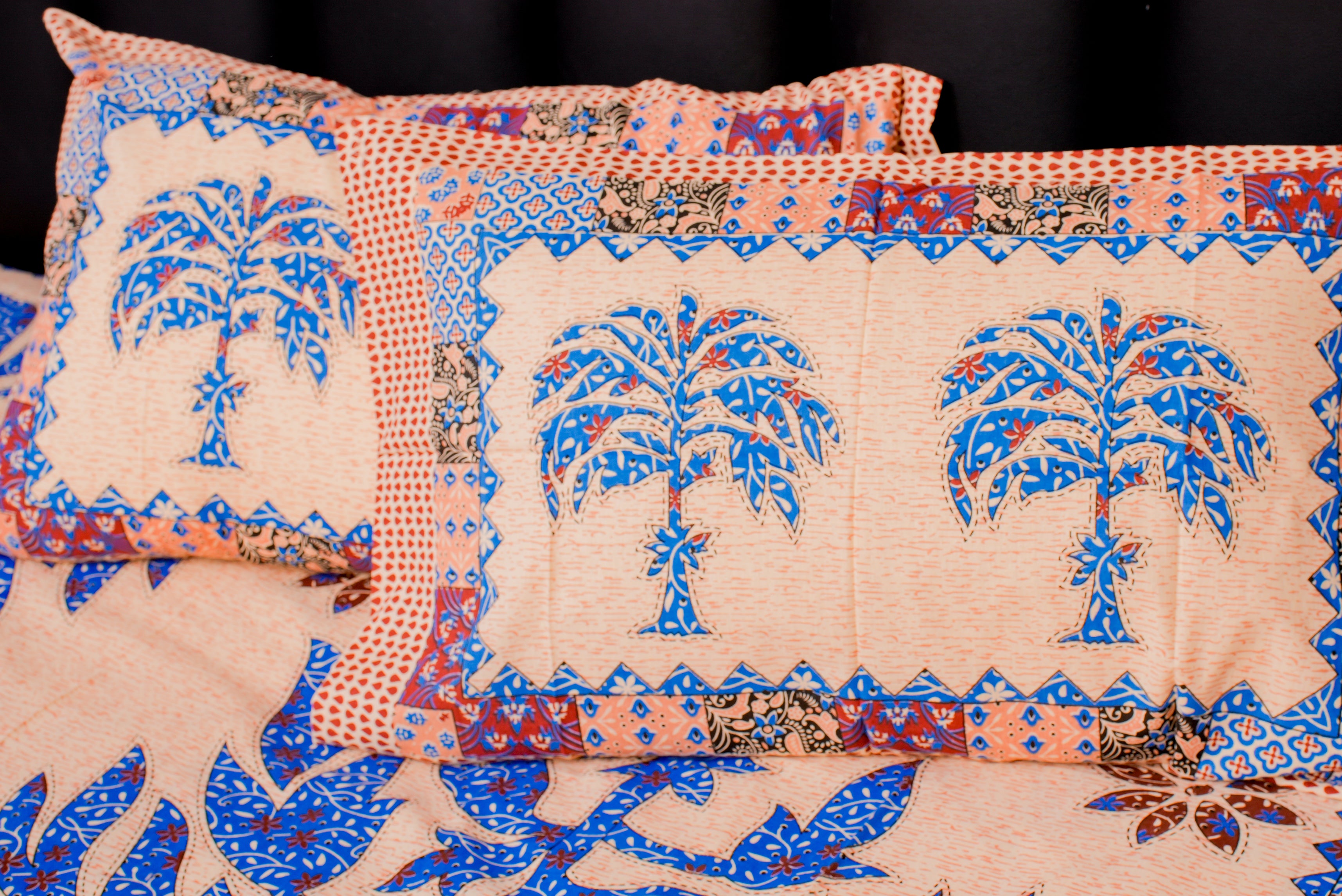 Blue Palm Tree Cotton Bedsheet Set