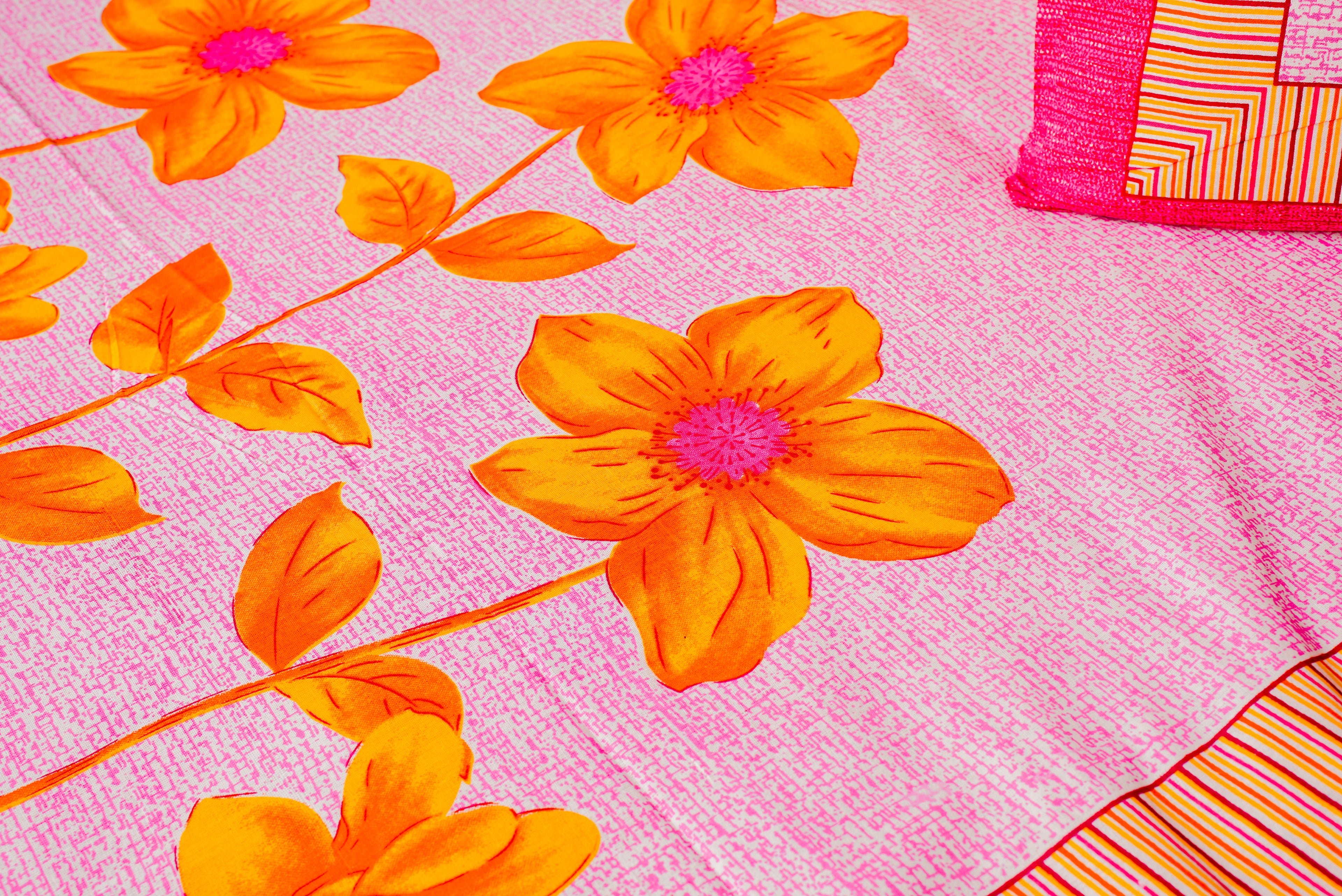Sunlit Bloom Cotton Bedsheet Set – Pink & Yellow