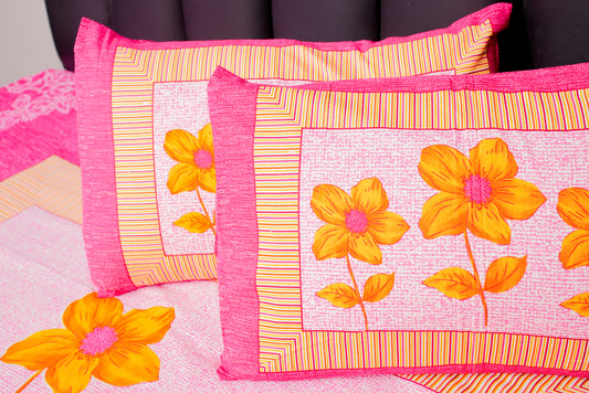 Sunlit Bloom Cotton Bedsheet Set – Pink & Yellow