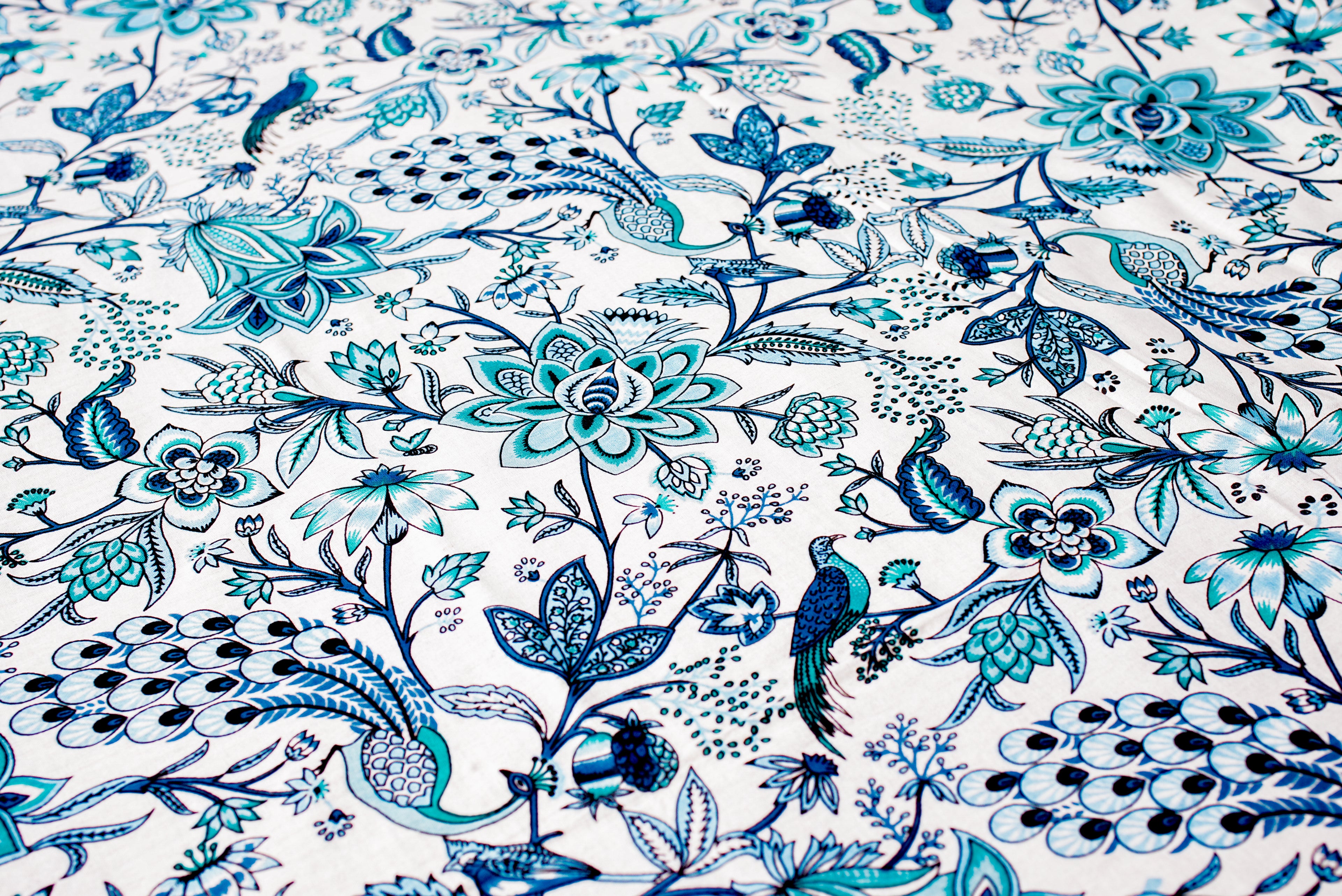 Aqua Paradise peacock print Cotton Bedsheet Set