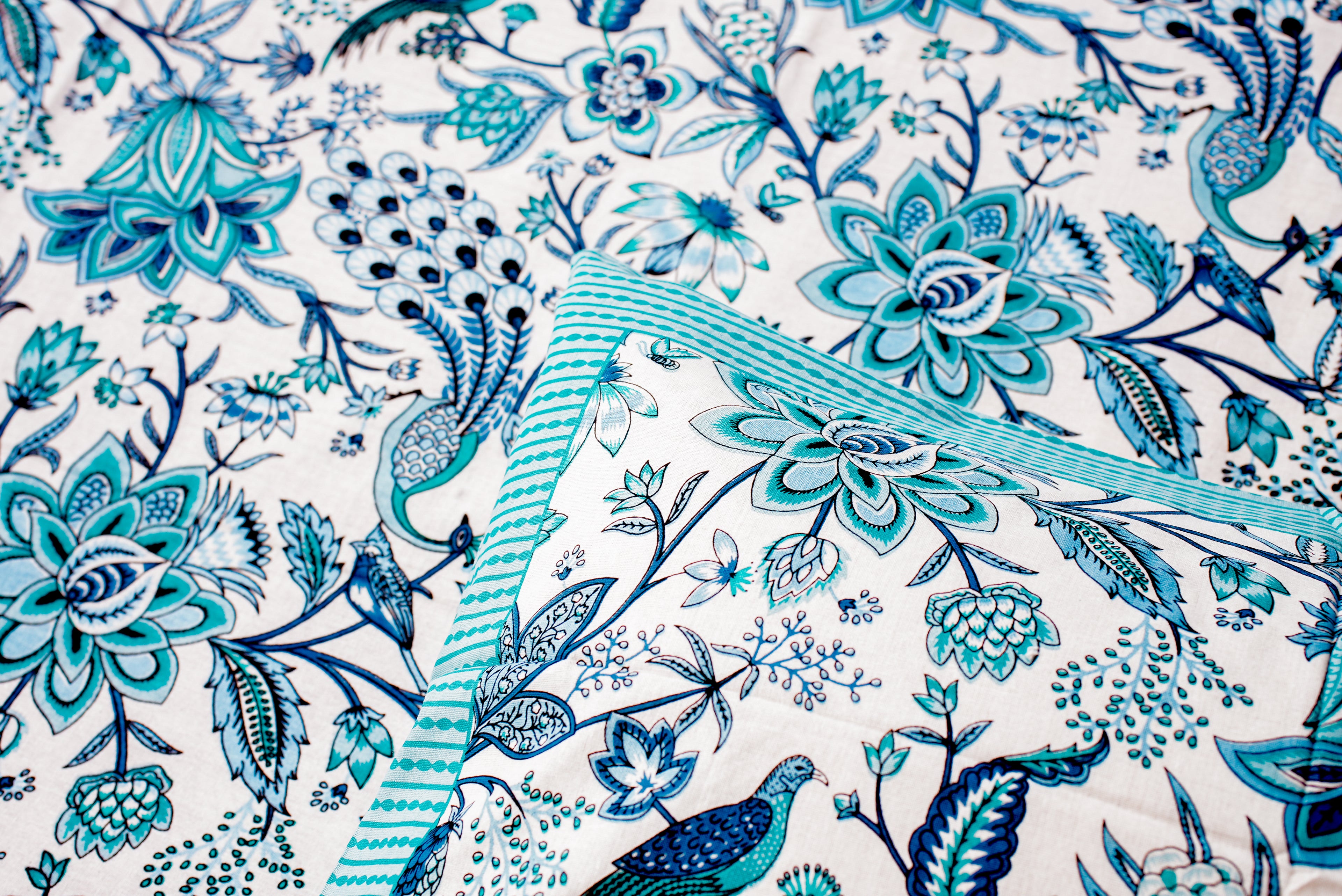 Aqua Paradise peacock print Cotton Bedsheet Set