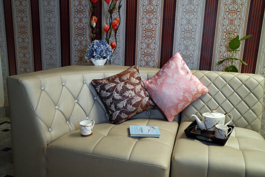 Leaf Whisper Cushion Covers – Brown & Peach Combo Set