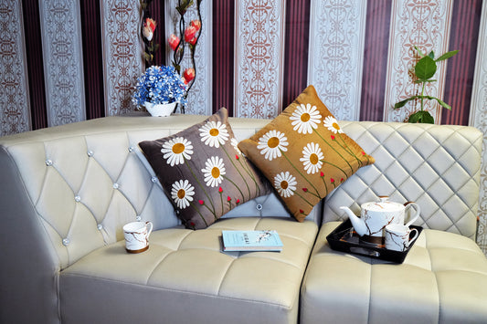 Daisy Bloom Embroidered Cushion Cover