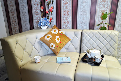 Daisy Bloom Embroidered Cushion Cover
