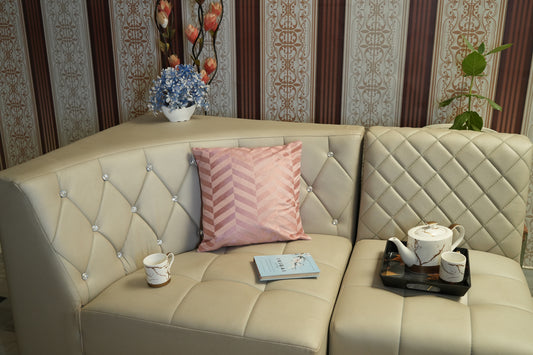 Heritage Zig Velvet Cushion Cover – Blush Pink & Cocoa Brown