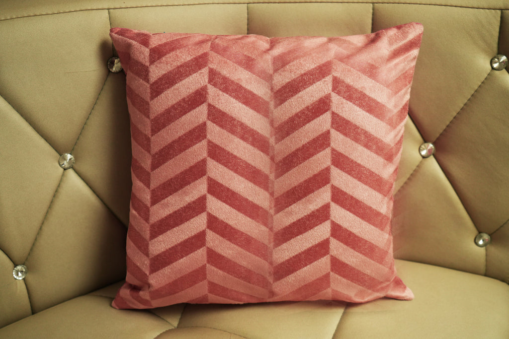 Heritage Zig Velvet Cushion Cover – Blush Pink & Cocoa Brown