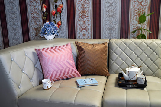 Heritage Zig Velvet Cushion Cover – Blush Pink & Cocoa Brown