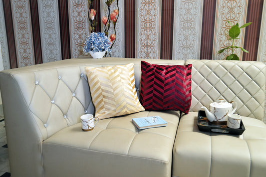 Heritage Zig Velvet Cushion Cover – Champagne Gold & Royal Maroon