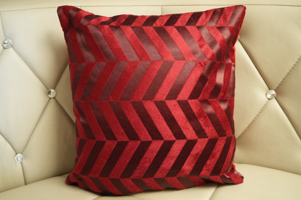 Heritage Zig Velvet Cushion Cover – Champagne Gold & Royal Maroon