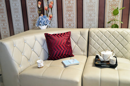 Heritage Zig Velvet Cushion Cover – Champagne Gold & Royal Maroon