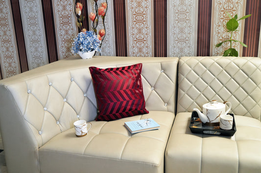 Heritage Zig Velvet Cushion Cover – Champagne Gold & Royal Maroon