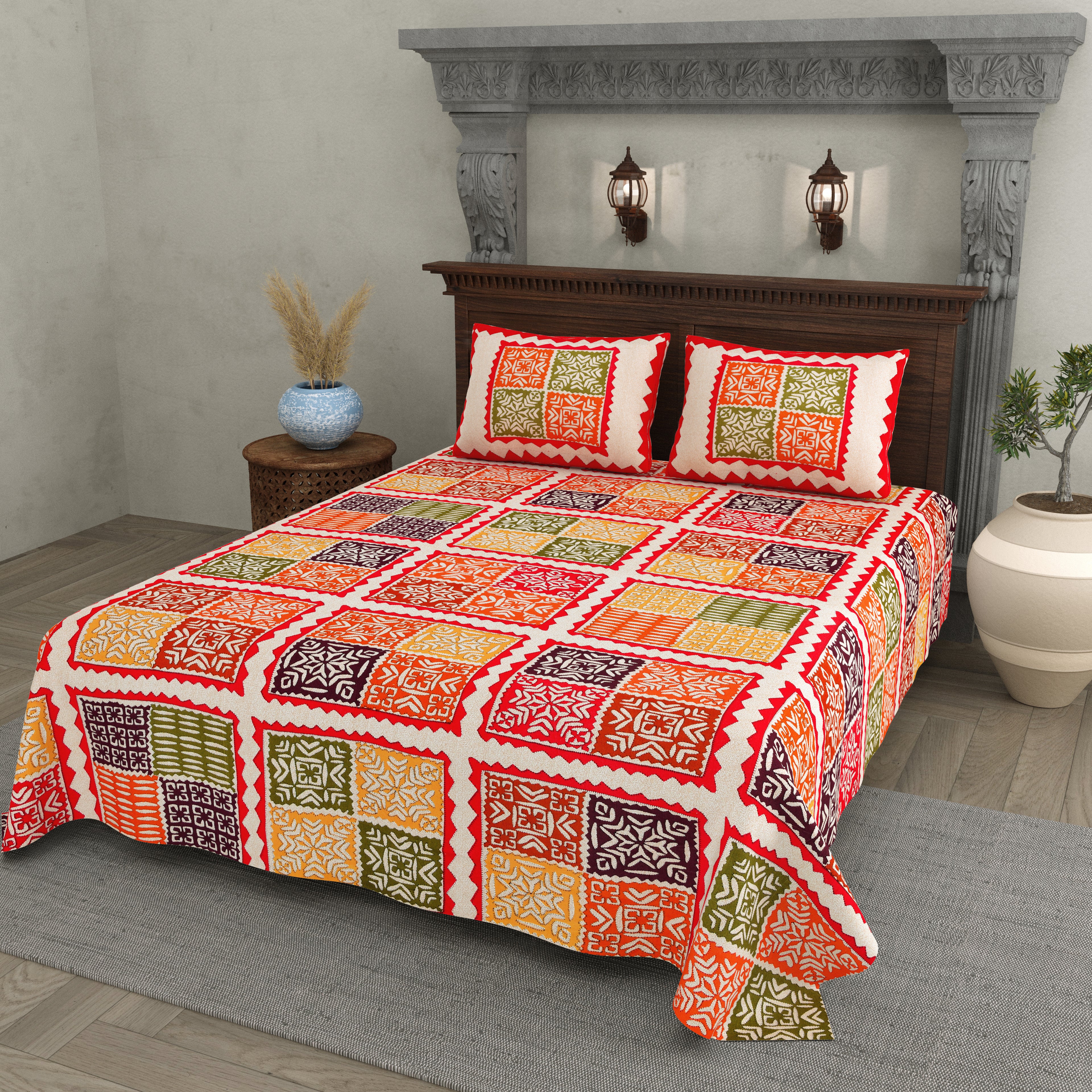 Vibrant Patchwork Charm Cotton Bedsheet