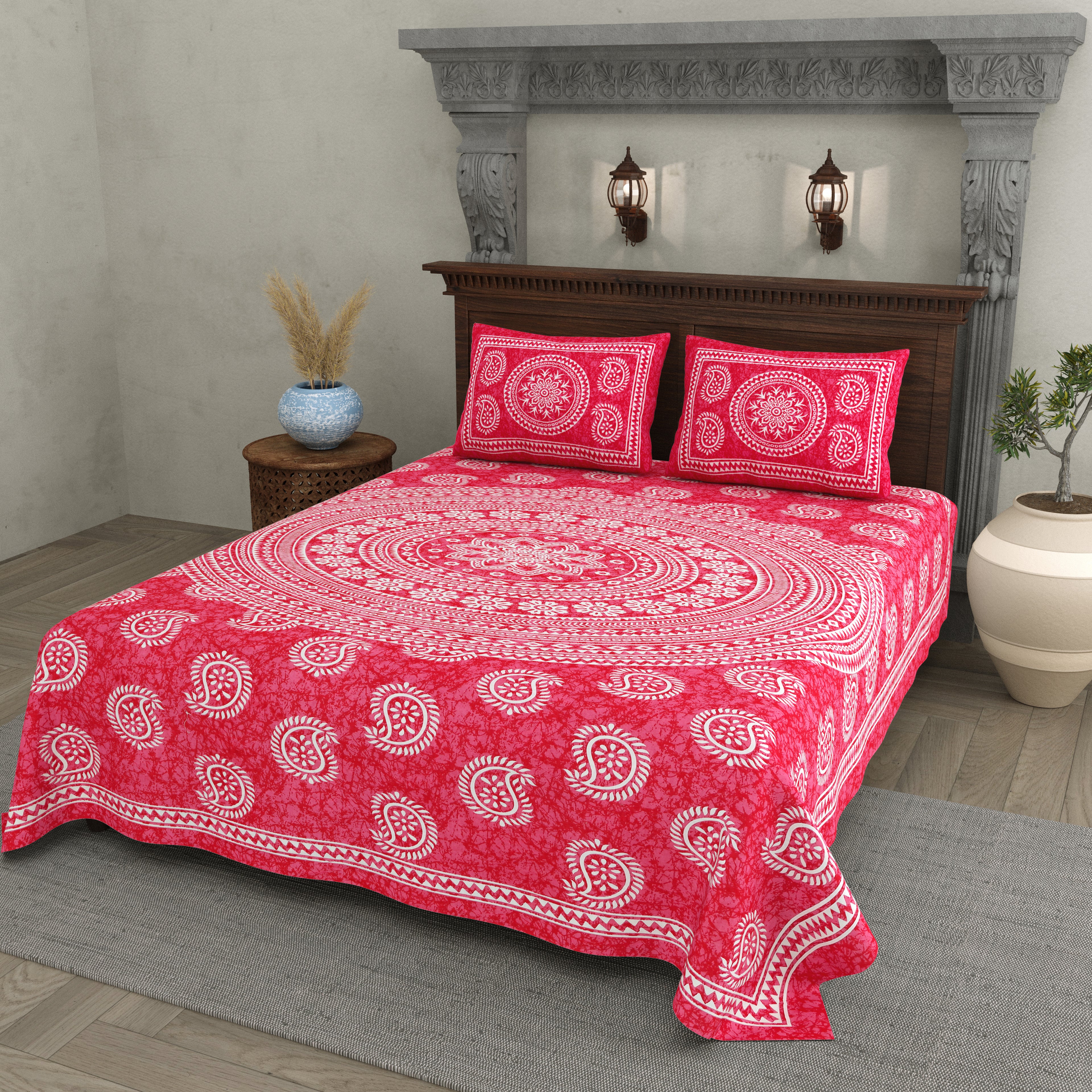 Pink Paisley Mandala Print Cotton Bedsheet