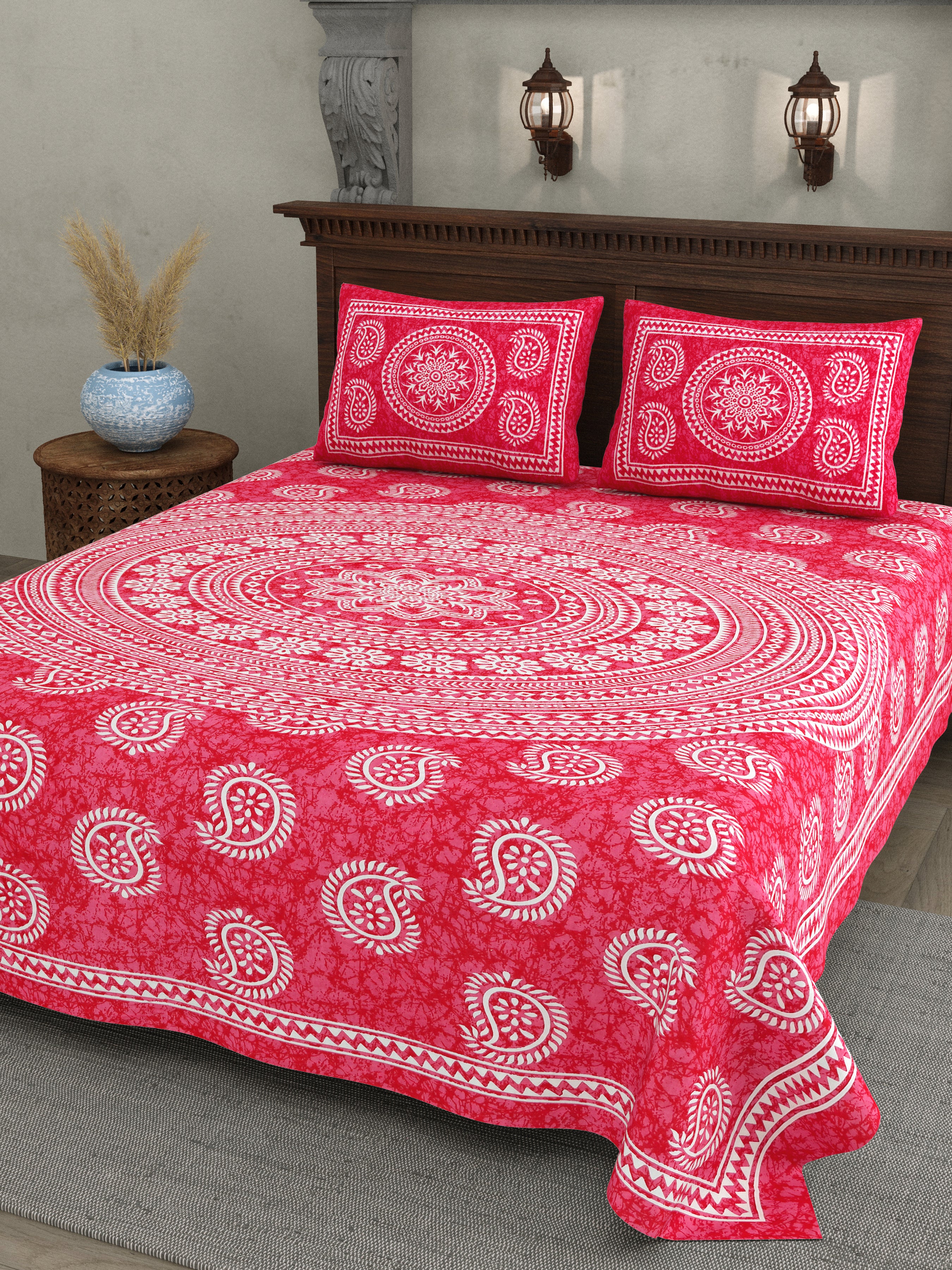 Pink Paisley Mandala Print Cotton Bedsheet