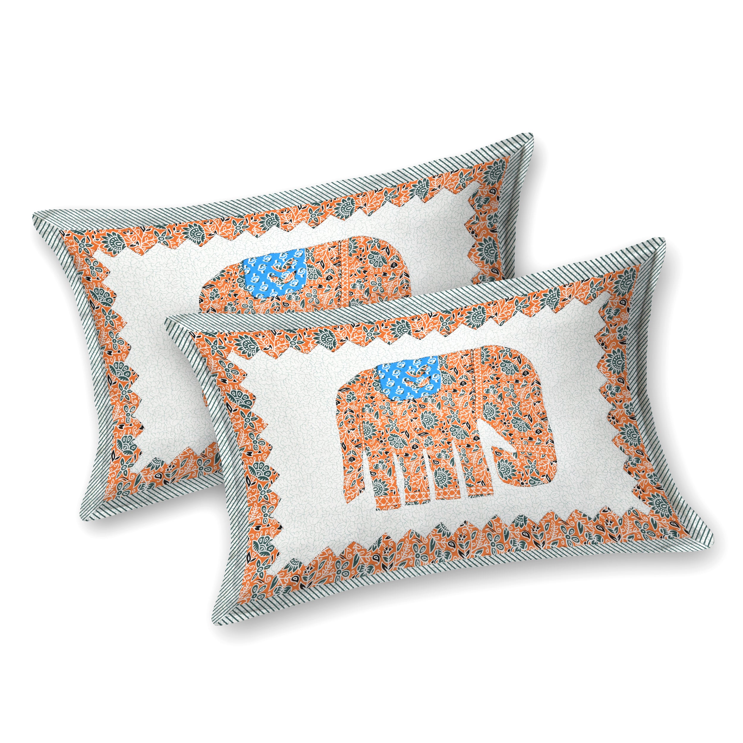 Saffron Royale Elephant Motif Cotton Bedsheet