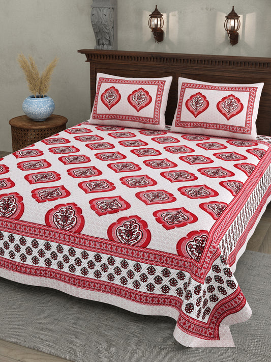 Red Mughal Motif - Double Size - 100% Cotton Bedsheet