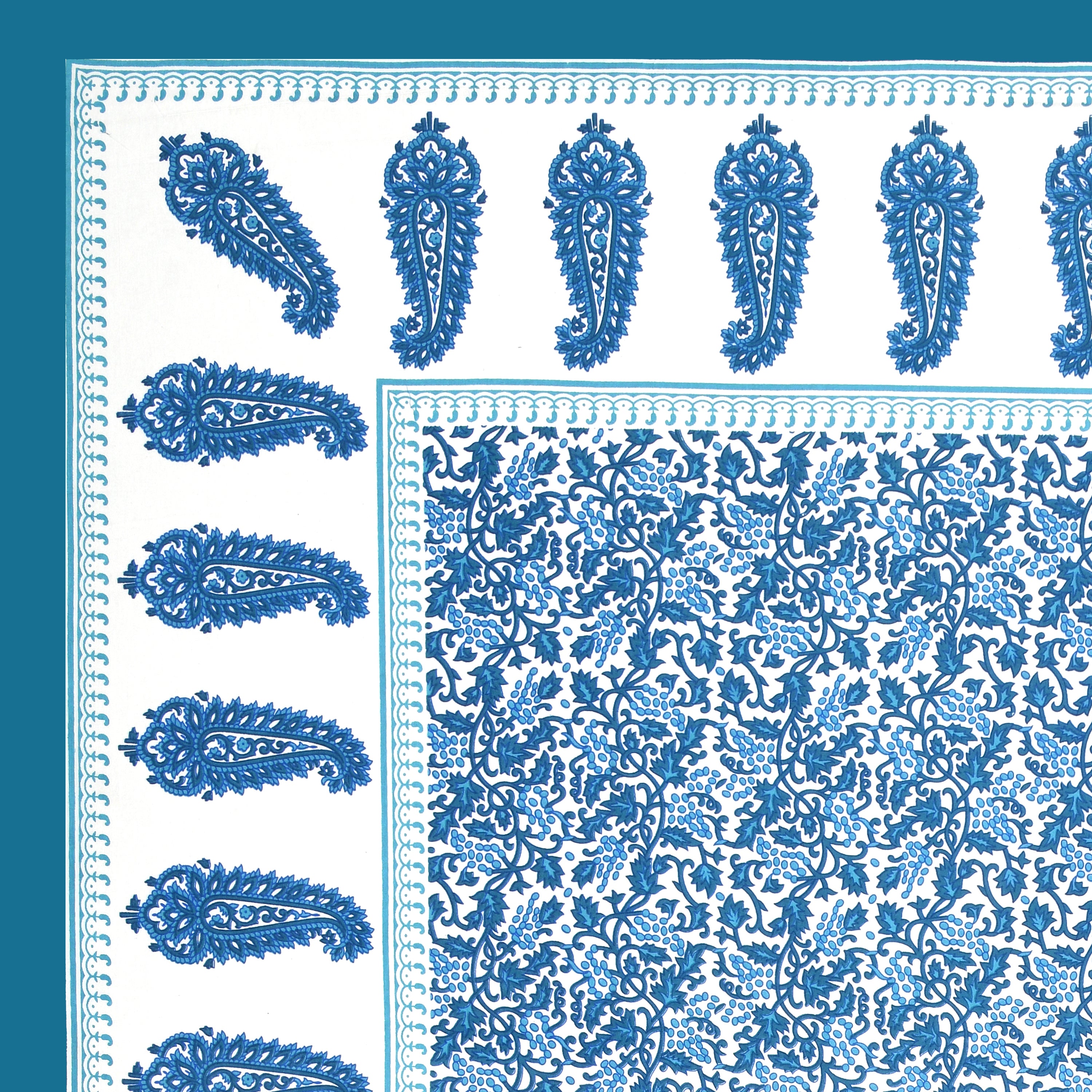 Paisley Buta Cotton Bedsheet – Turquoise Blue Royal Charm