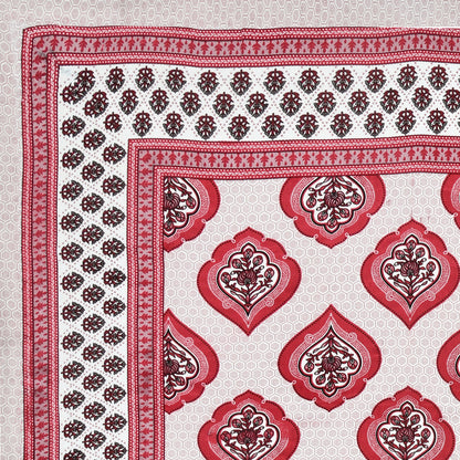 Red Mughal Motif - Double Size - 100% Cotton Bedsheet
