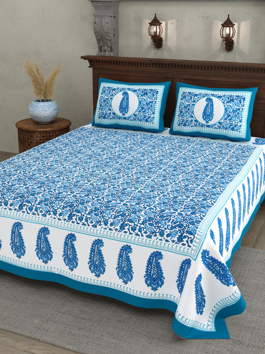 Paisley Buta Cotton Bedsheet – Turquoise Blue Royal Charm